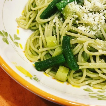 インゲンとじゃがいものグリーンソーススパゲッティ